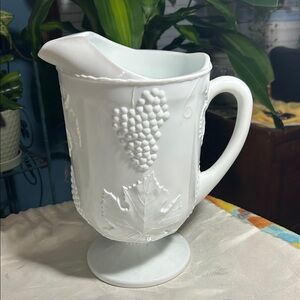 Vintage Indiana Colony Harvest White Embossed Pitcher. Milk Glass